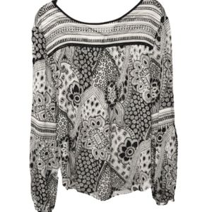 LOFT Blouse Black/White Floral Medium Top